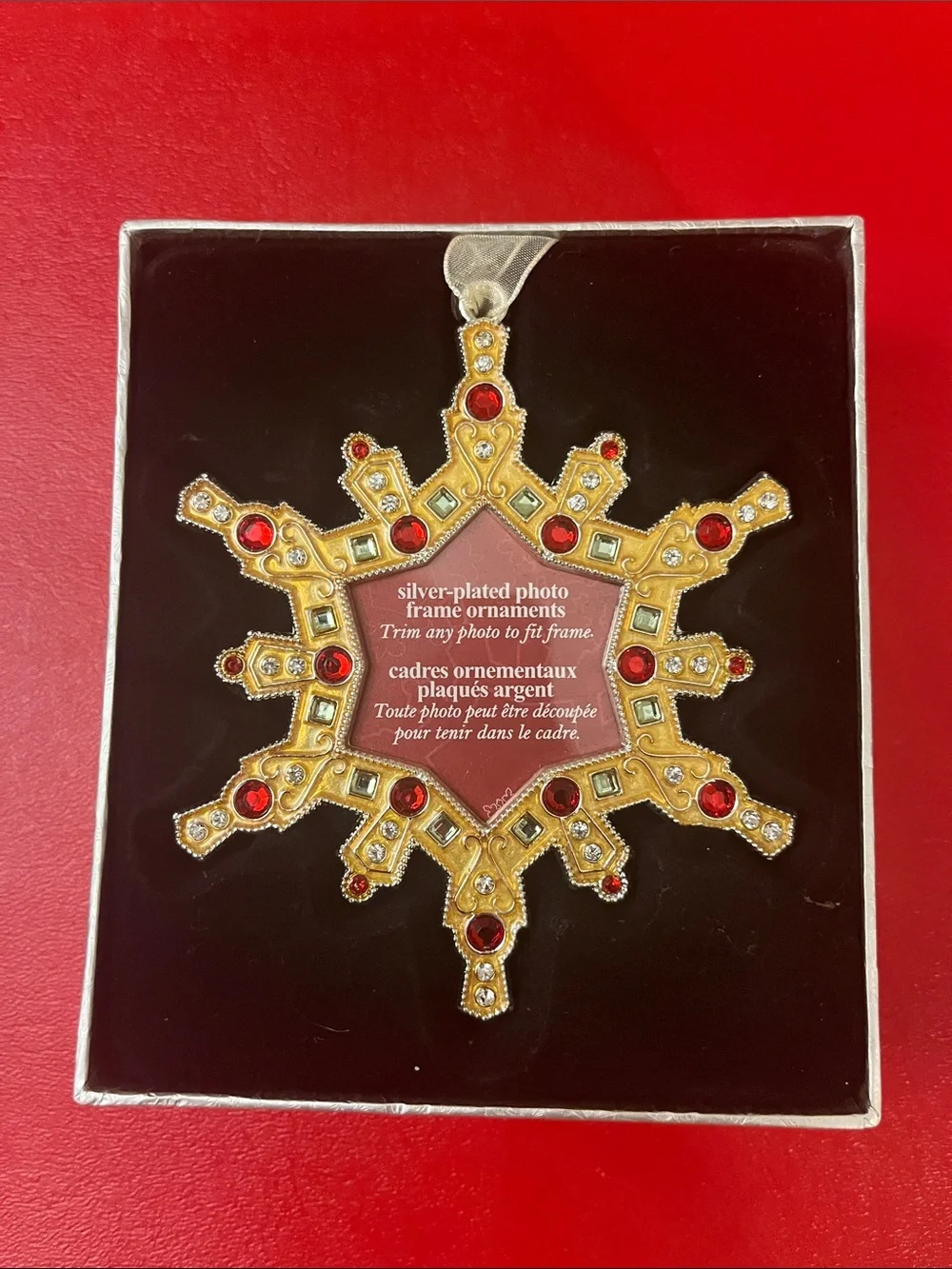 Photo Frame Christmas Ornament Enamel on Metal SNOWFLAKE NIB